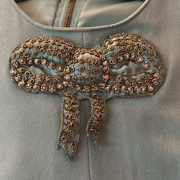 Manoush mint green suede with gold leather trim cocktail dress size 38 - Picture 4 of 5